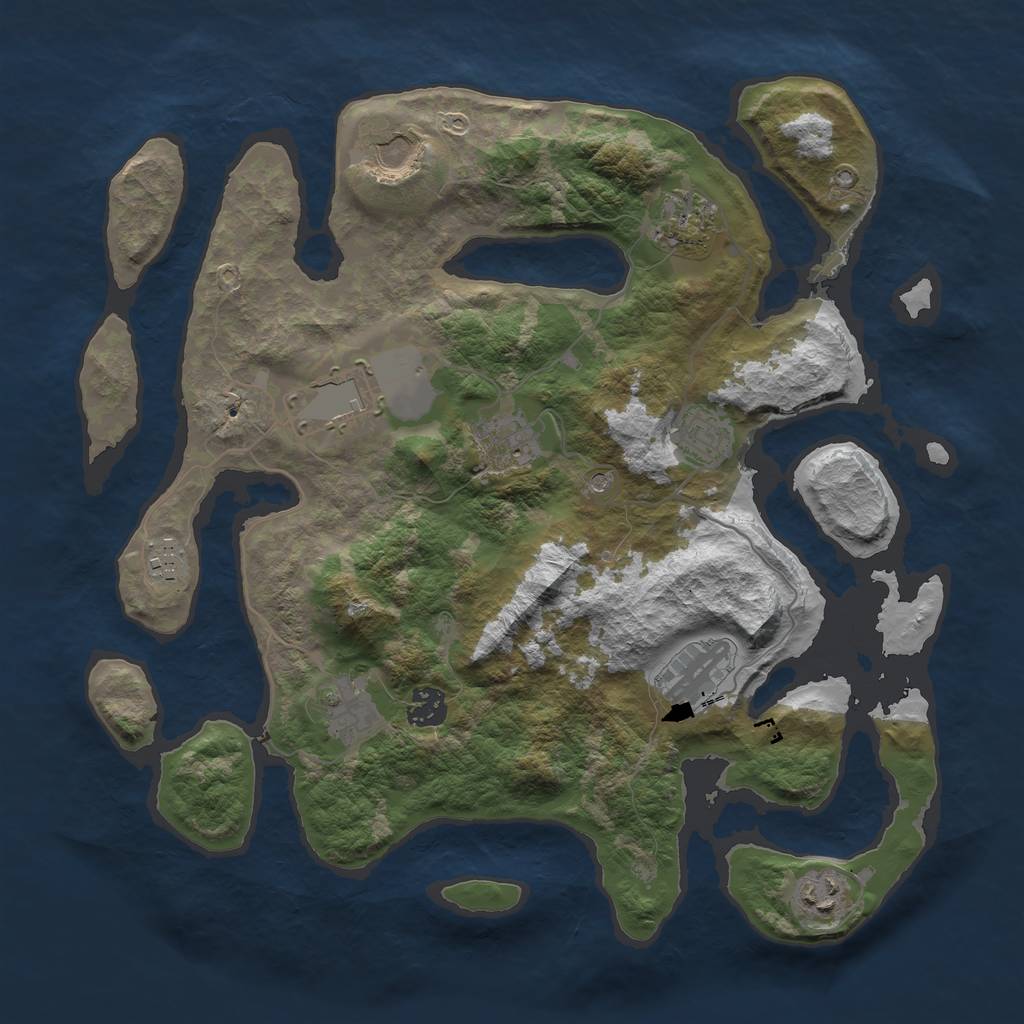 Rust Map: Barren, Size: 3700, Seed: 62478054, 13 Monuments