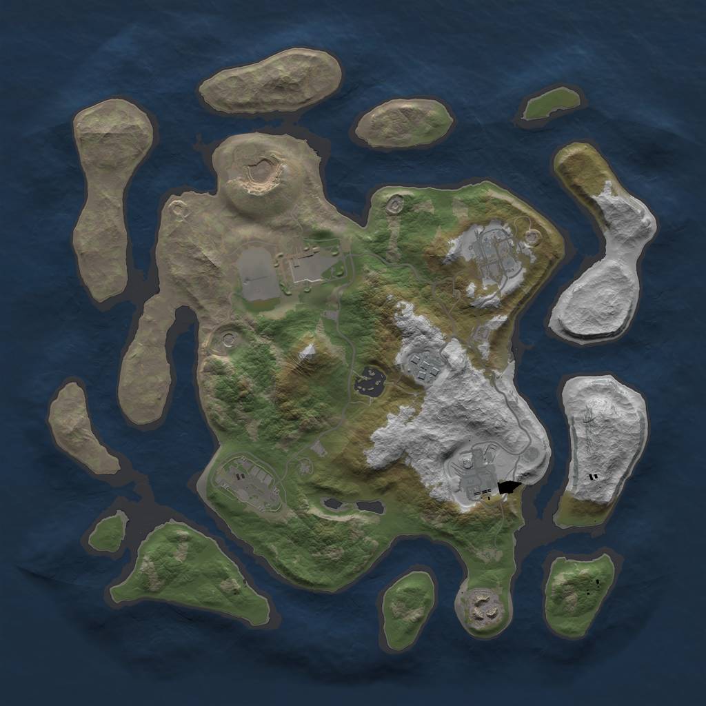 Rust Map: Barren, Size: 3500, Seed: 128, 11 Monuments