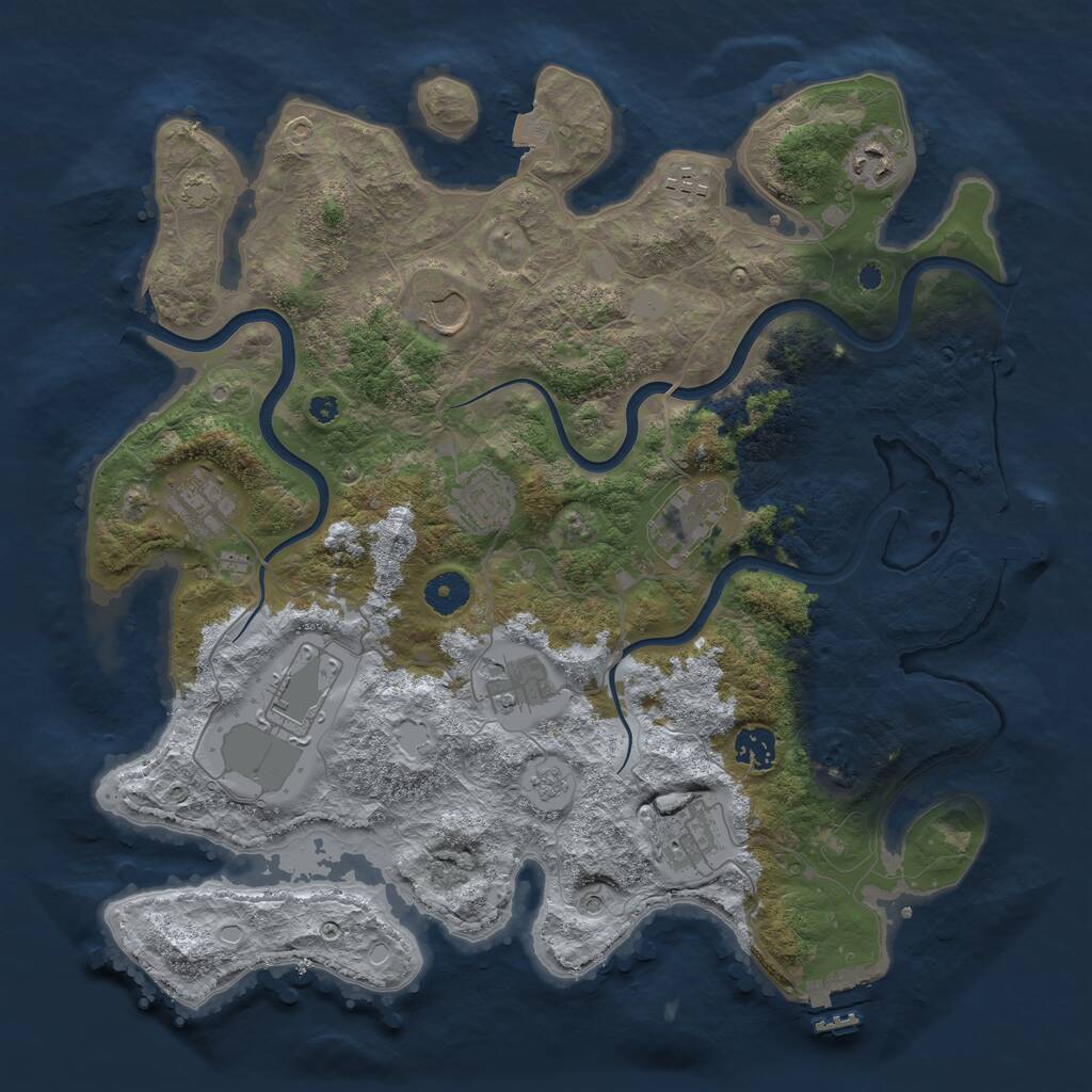 Rust Map: Procedural Map, Size: 3850, Seed: 1259744307, 16 Monuments
