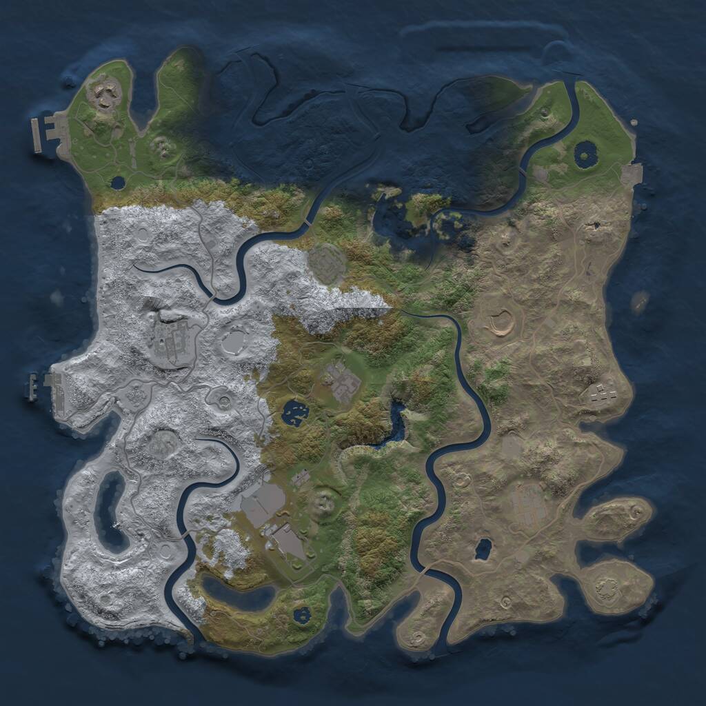 Rust Map: Procedural Map, Size: 4096, Seed: 101207, 15 Monuments