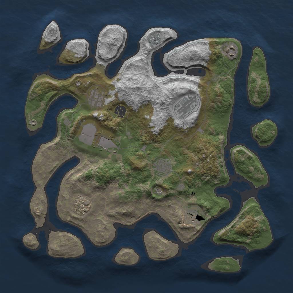 Rust Map: Barren, Size: 3750, Seed: 8786943, 12 Monuments