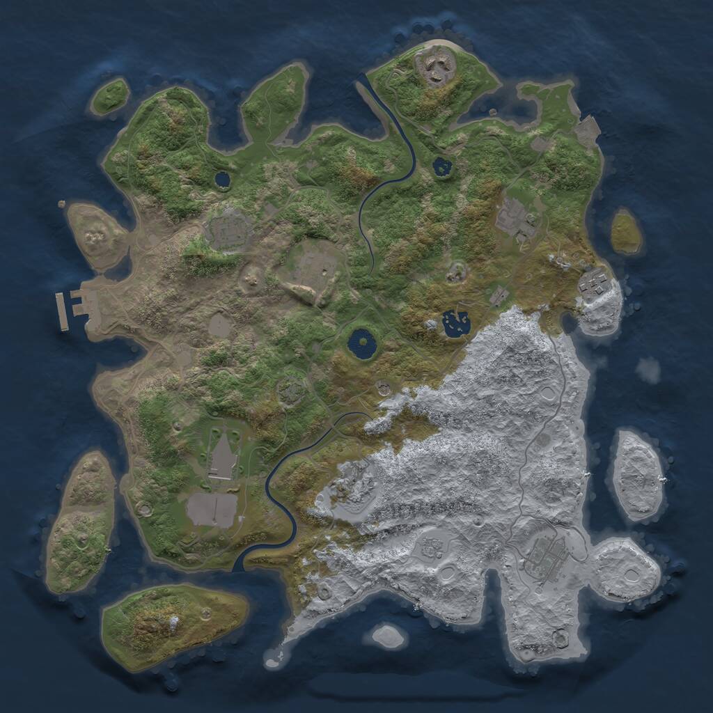 Rust Map: Procedural Map, Size: 3750, Seed: 1102948454, 14 Monuments