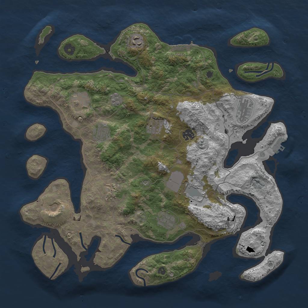 Rust Map: Procedural Map, Size: 4050, Seed: 1054345294, 16 Monuments