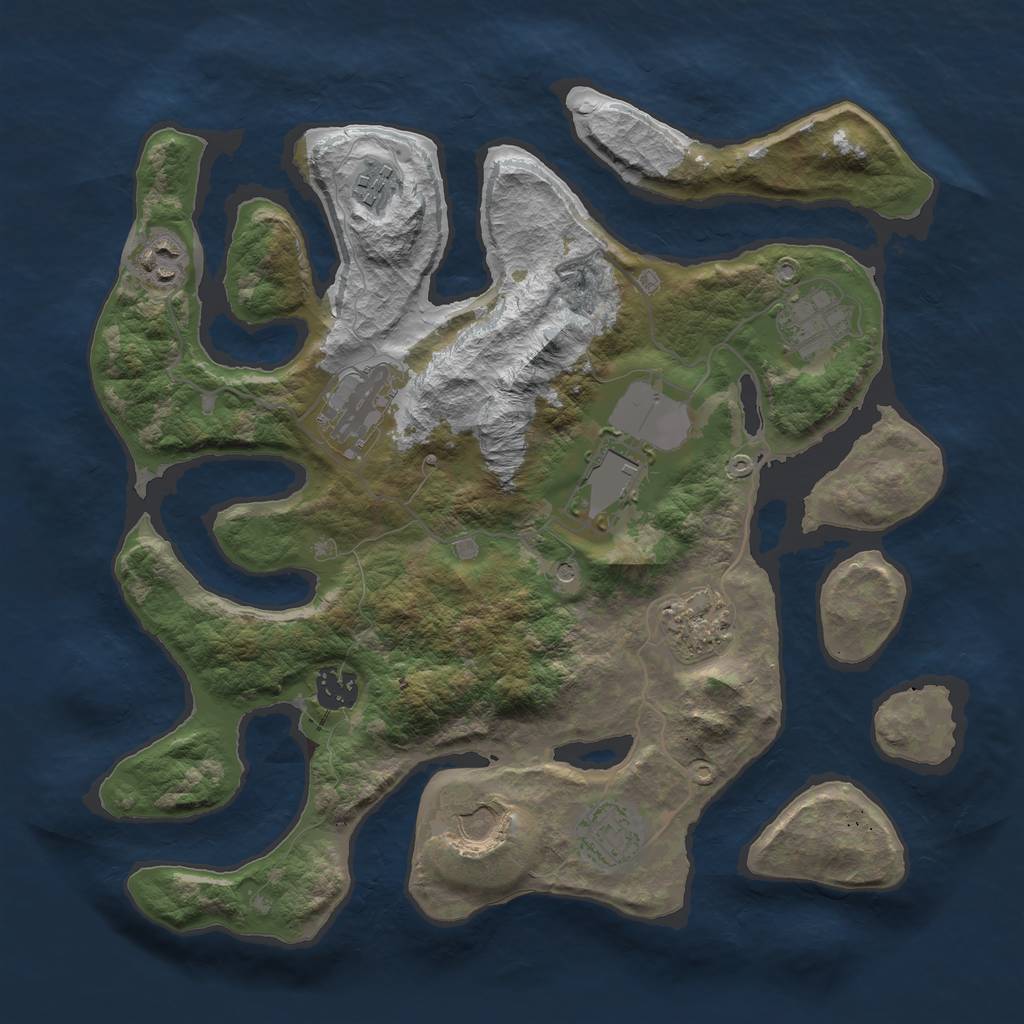 Rust Map: Barren, Size: 3500, Seed: 1000607, 12 Monuments
