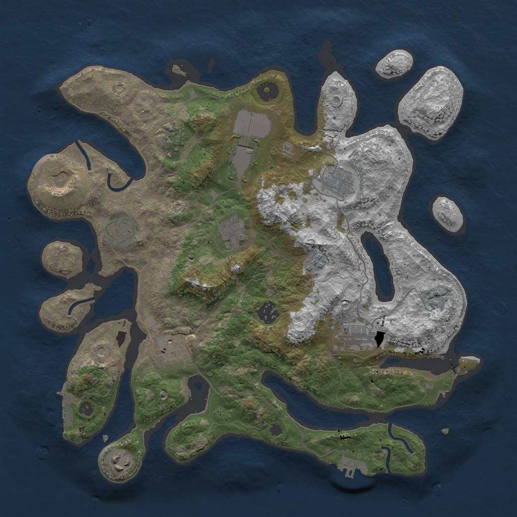 Rust Map: Procedural Map, Size: 3750, Seed: 1035762728, 16 Monuments