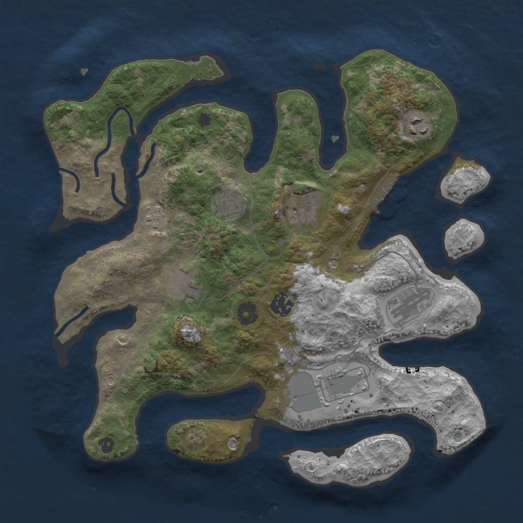 Rust Map: Procedural Map, Size: 3500, Seed: 1135958694, 12 Monuments