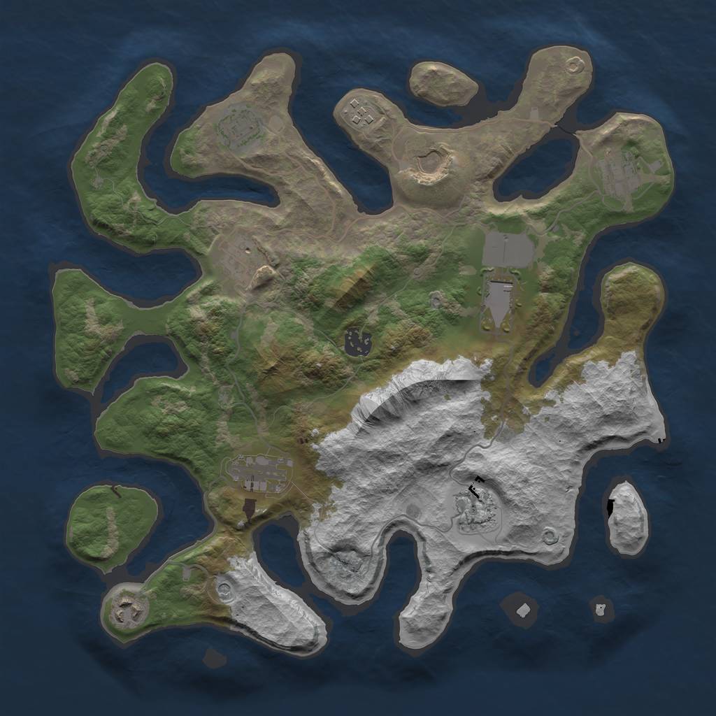 Rust Map: Barren, Size: 3700, Seed: 1400661421, 13 Monuments