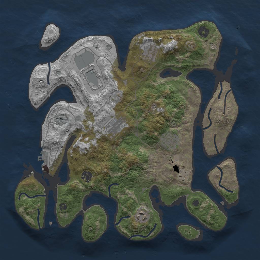 Rust Map: Procedural Map, Size: 3500, Seed: 1153002850, 11 Monuments