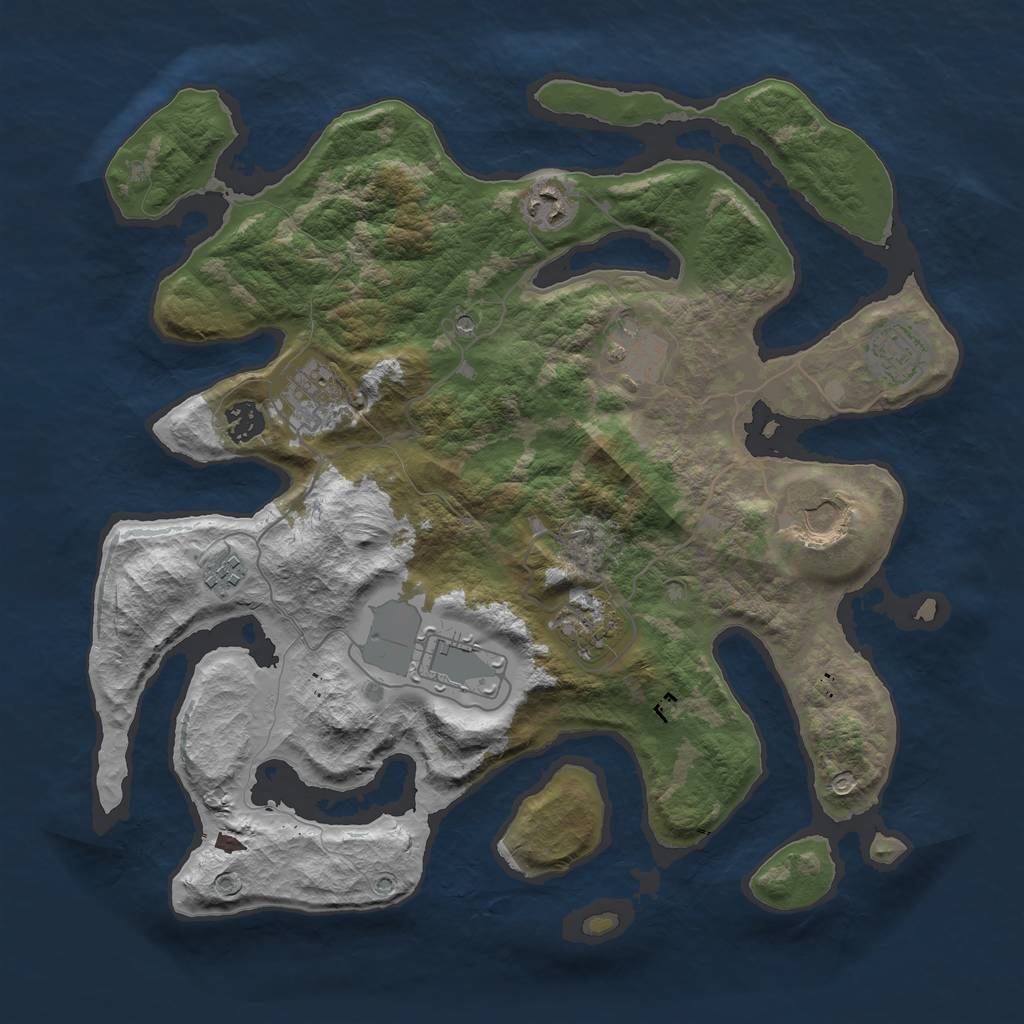 Rust Map: Barren, Size: 3800, Seed: 1602, 12 Monuments