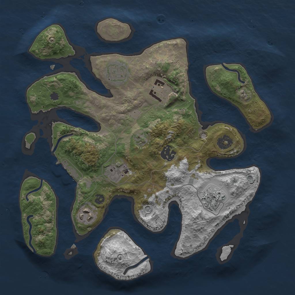 Rust Map: Procedural Map, Size: 3000, Seed: 635864633, 10 Monuments