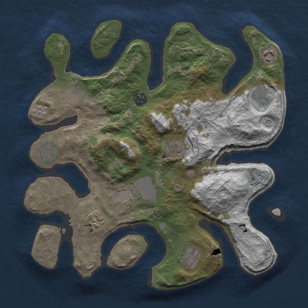 Rust Map: Barren, Size: 3500, Seed: 1620677053, 13 Monuments