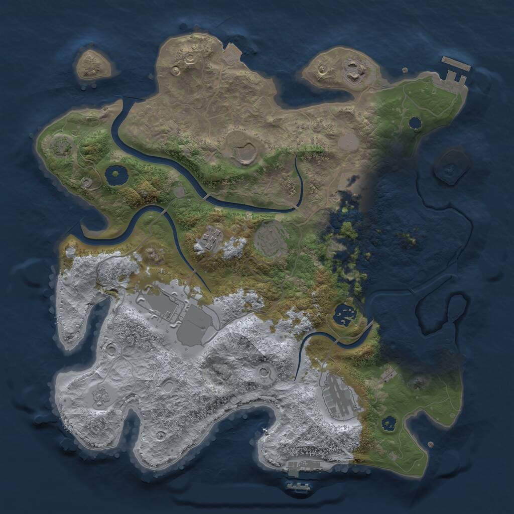 Rust Map: Procedural Map, Size: 3501, Seed: 33, 14 Monuments
