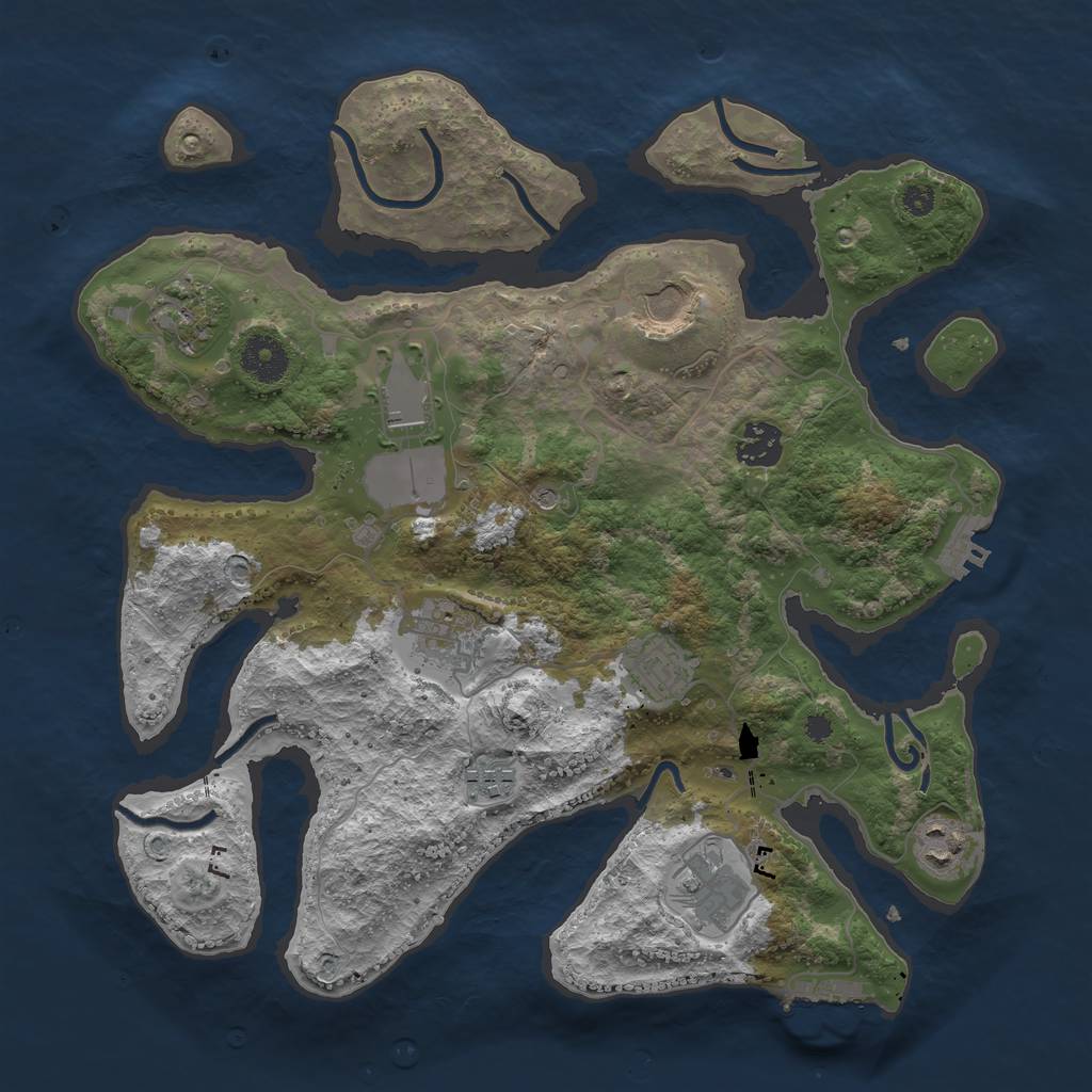 Rust Map: Procedural Map, Size: 3501, Seed: 33, 14 Monuments