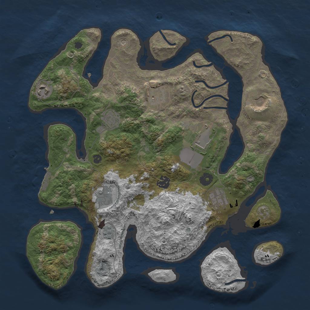 Rust Map: Procedural Map, Size: 3600, Seed: 399955385, 13 Monuments