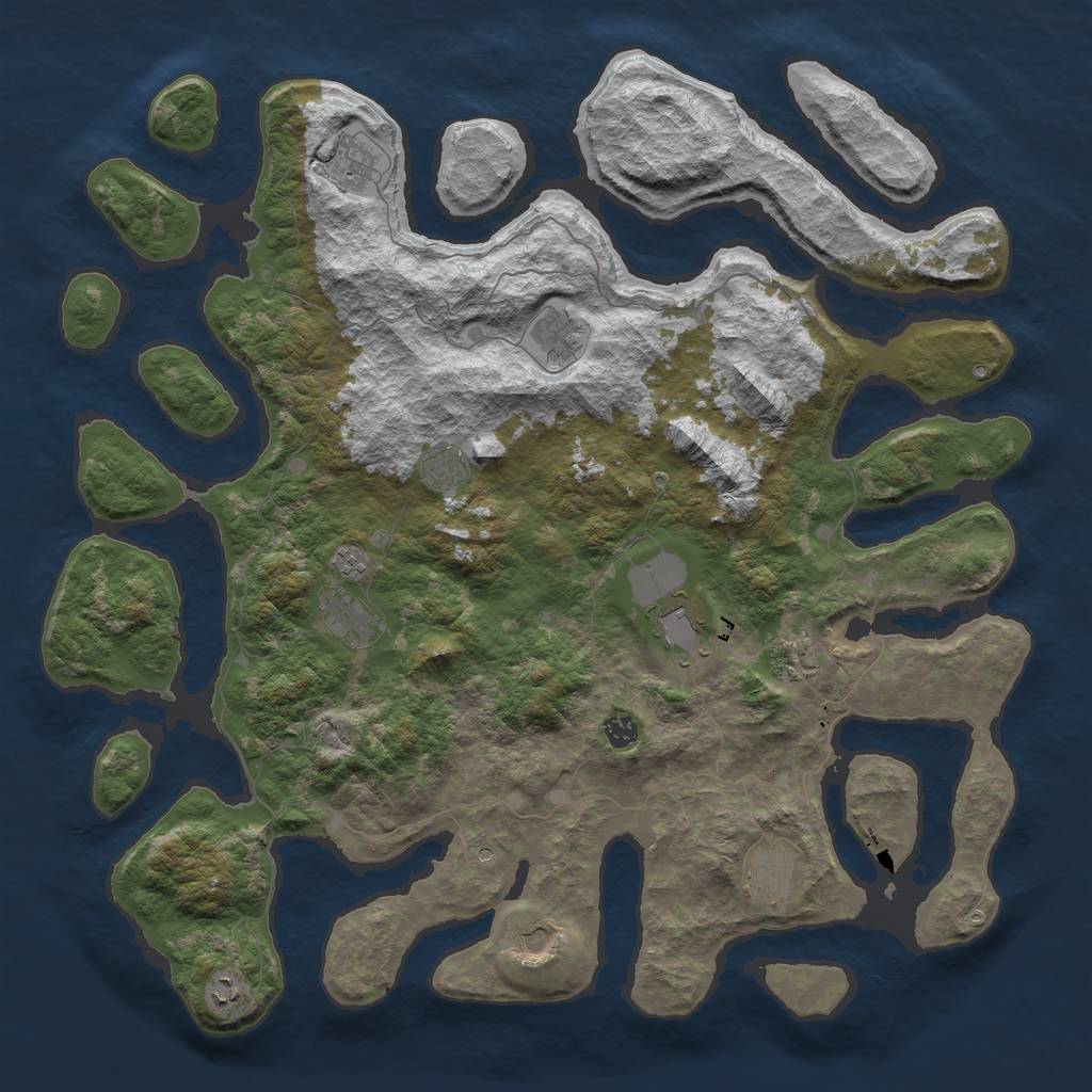 Rust Map: Barren, Size: 5000, Seed: 1, 14 Monuments