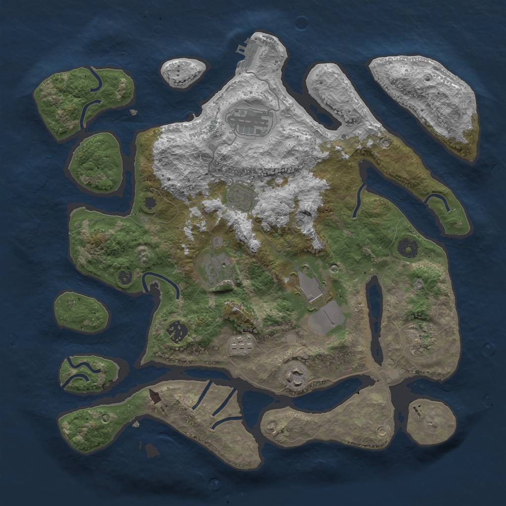 Rust Map: Procedural Map, Size: 3710, Seed: 933702773, 12 Monuments