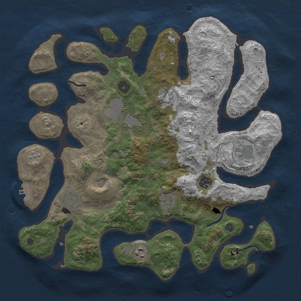 Rust Map: Procedural Map, Size: 3800, Seed: 1953069691, 13 Monuments