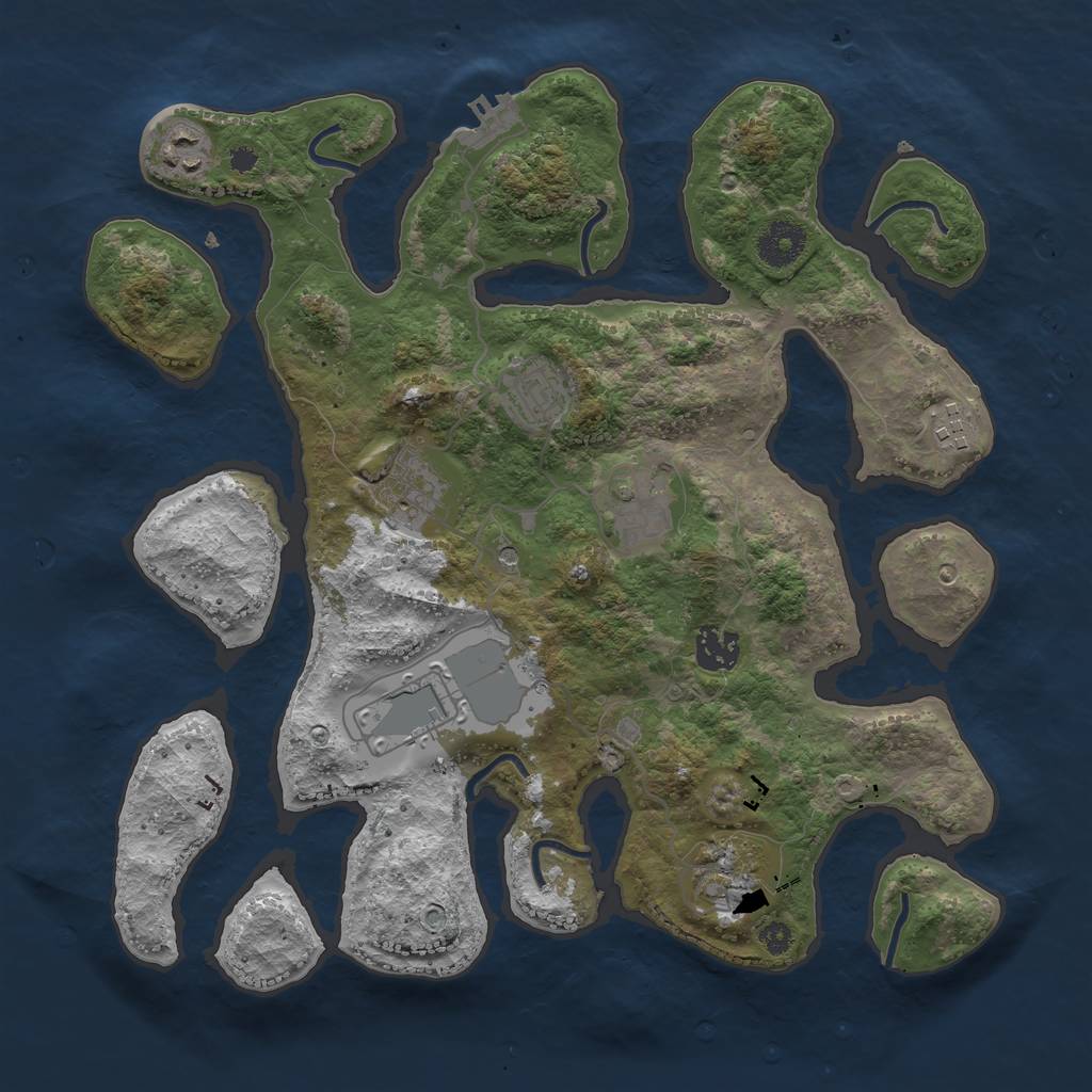 Rust Map: Procedural Map, Size: 3500, Seed: 139079751, 12 Monuments