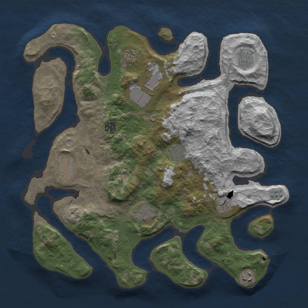 Rust Map: Barren, Size: 3950, Seed: 654225, 13 Monuments