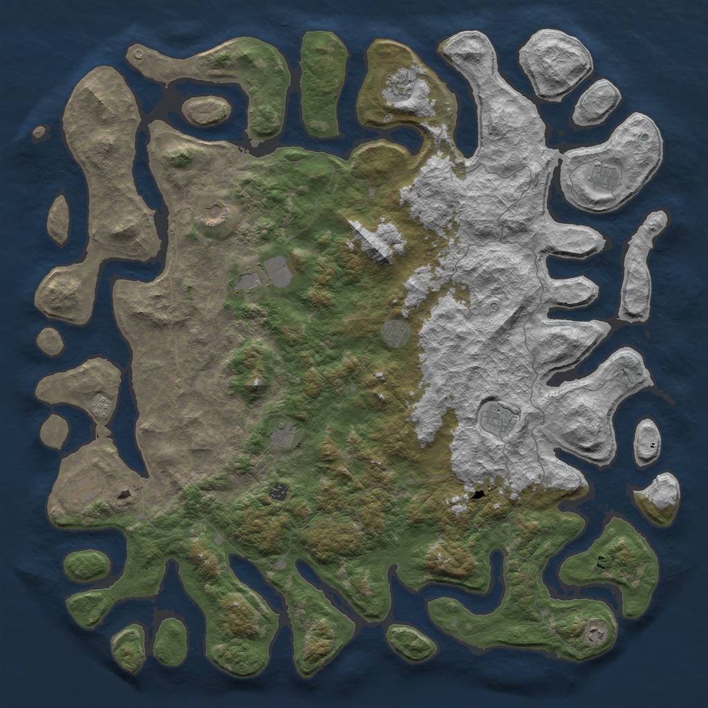 Rust Map: Barren, Size: 6000, Seed: 323695192, 14 Monuments