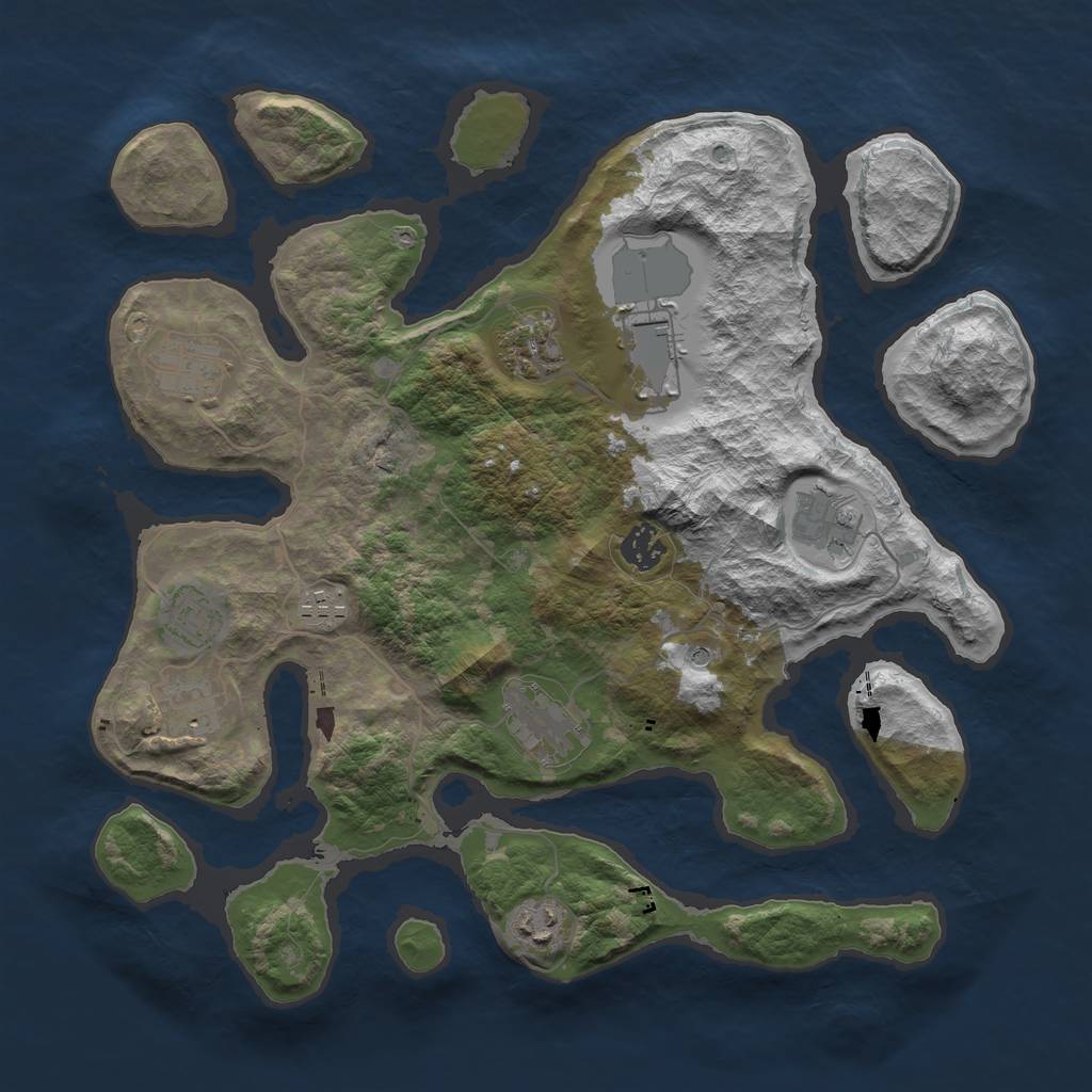Rust Map: Barren, Size: 3700, Seed: 672422346, 13 Monuments