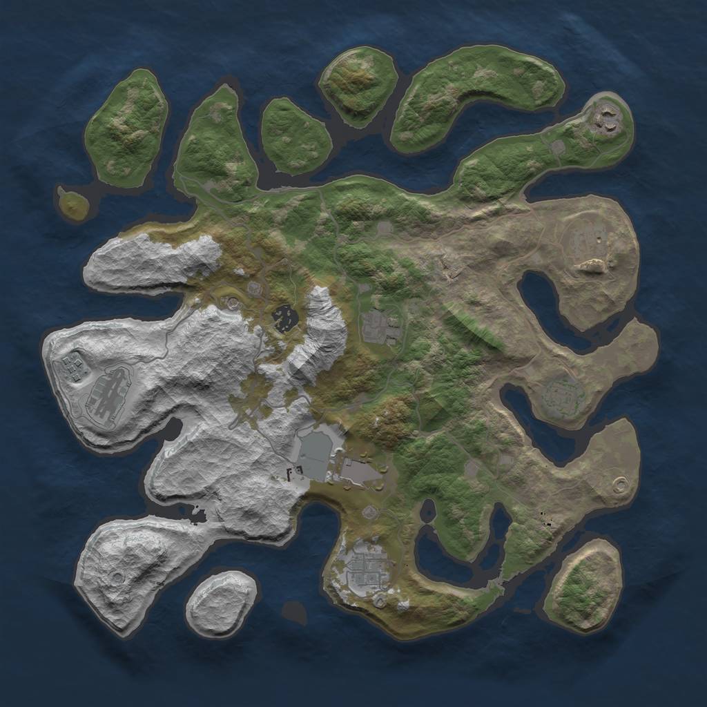 Rust Map: Barren, Size: 4000, Seed: 4410100, 12 Monuments