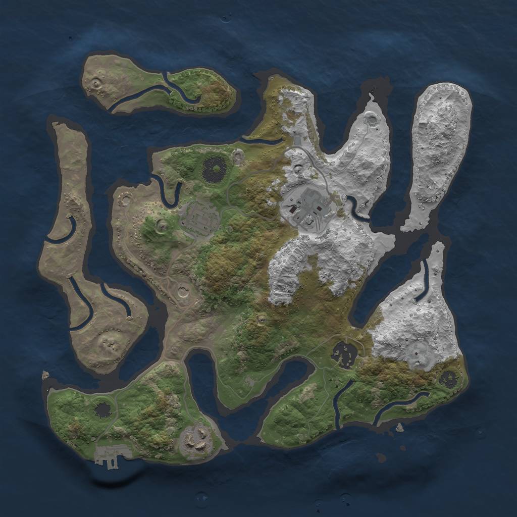 Rust Map: Procedural Map, Size: 3000, Seed: 1376108093, 8 Monuments