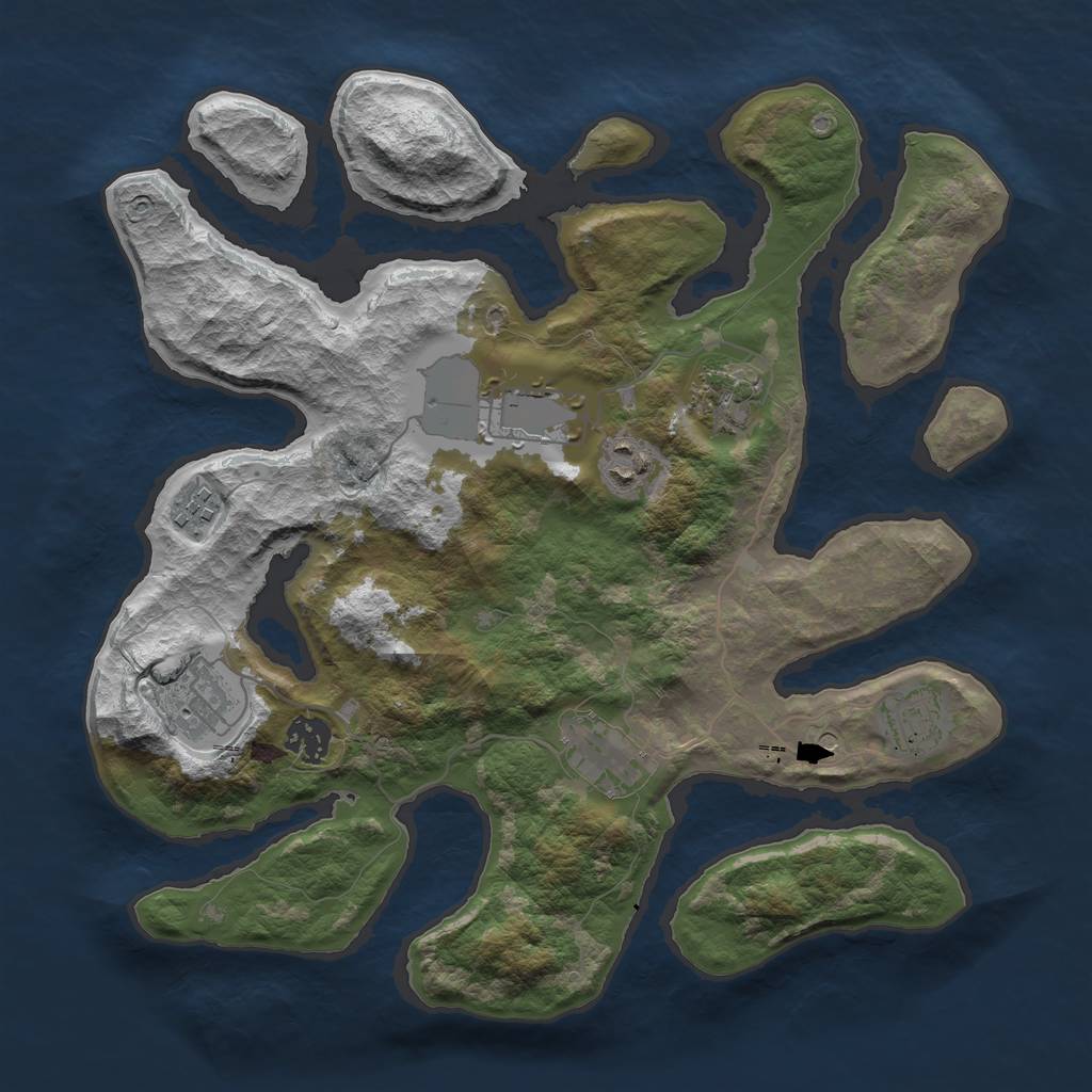 Rust Map: Barren, Size: 3500, Seed: 5324, 11 Monuments