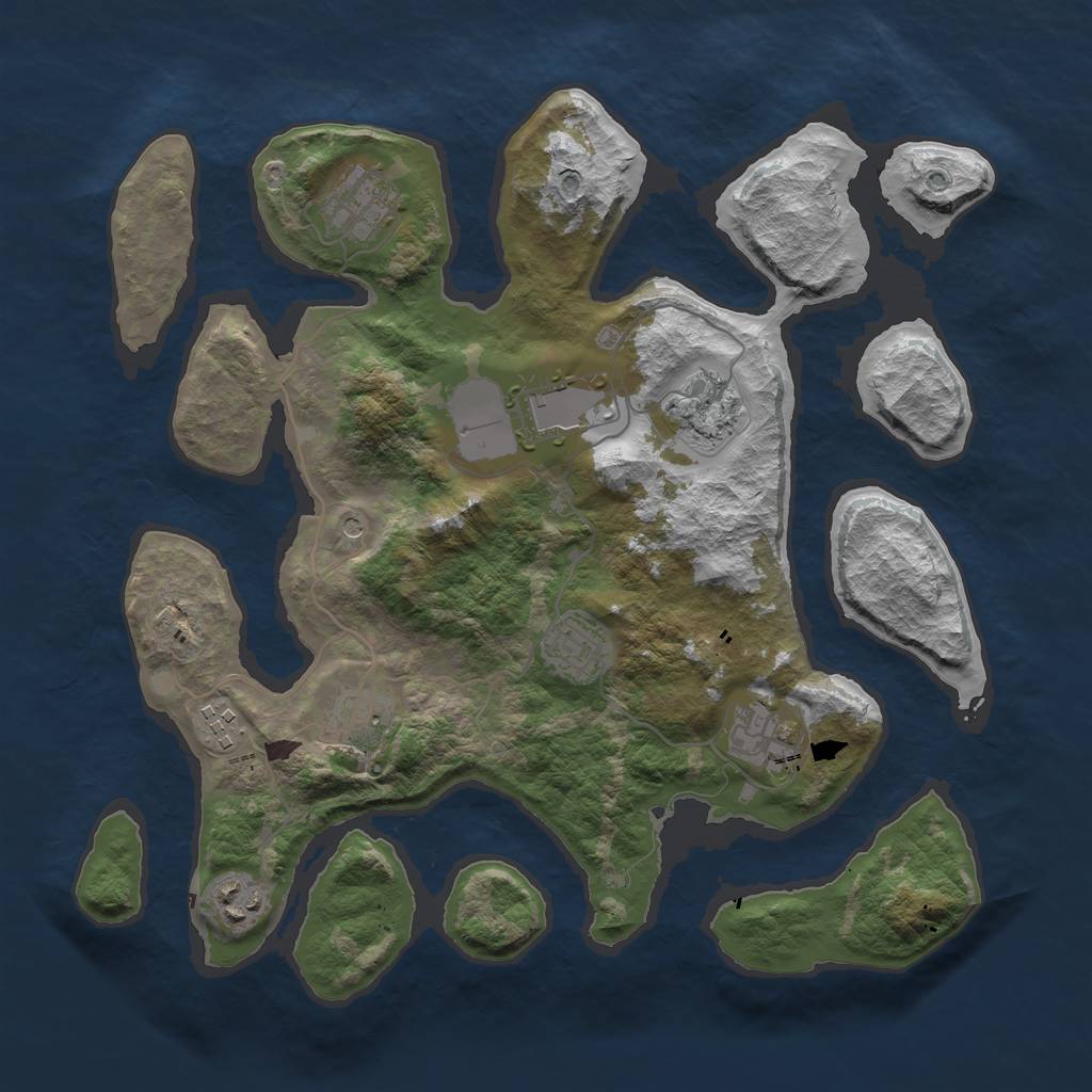 Rust Map: Barren, Size: 3500, Seed: 1100070, 11 Monuments