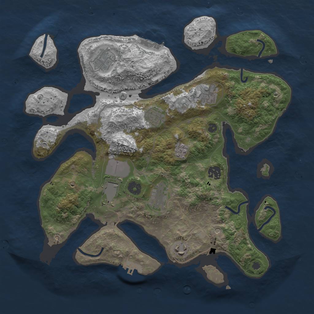 Rust Map: Procedural Map, Size: 3500, Seed: 2042267607, 13 Monuments