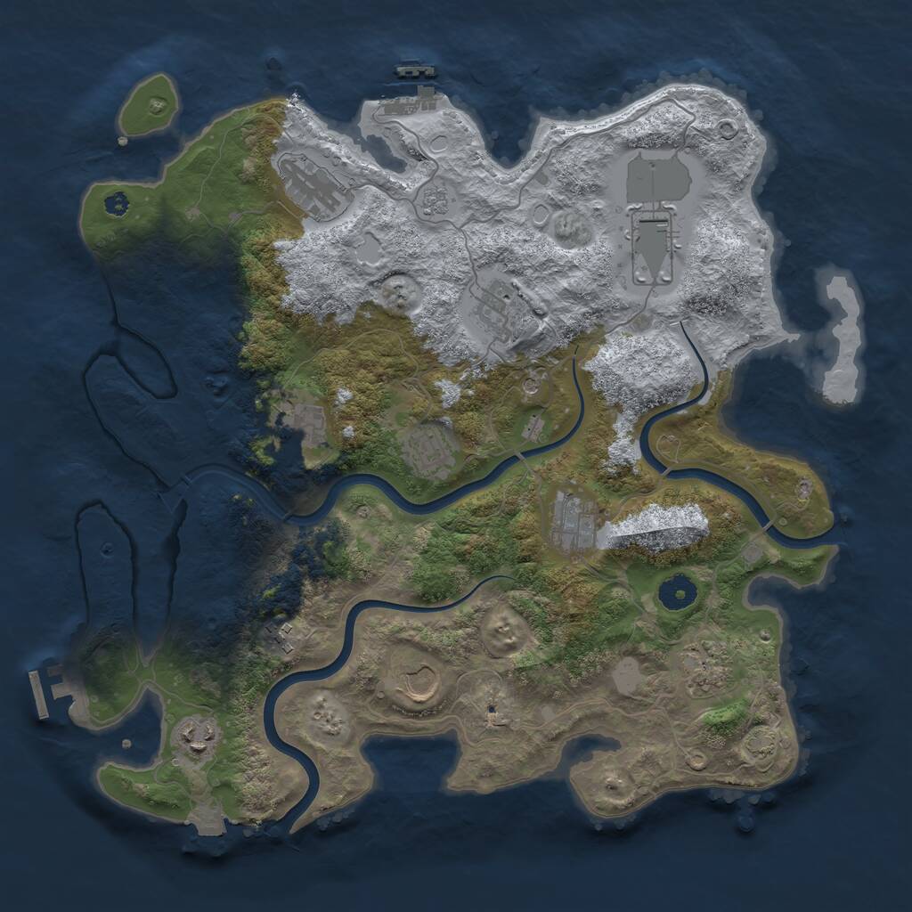Rust Map: Procedural Map, Size: 3800, Seed: 1079384471, 16 Monuments