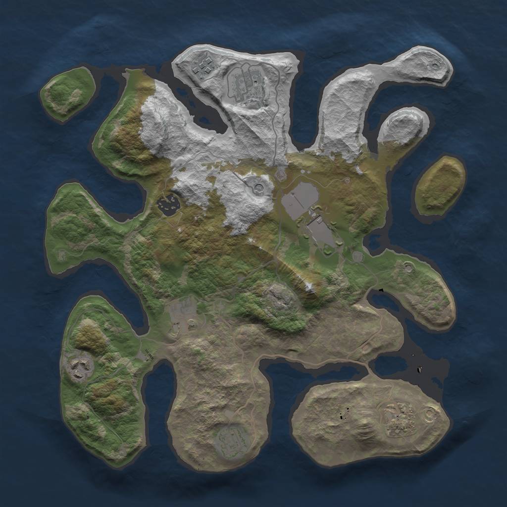 Rust Map: Barren, Size: 3500, Seed: 13243455, 11 Monuments