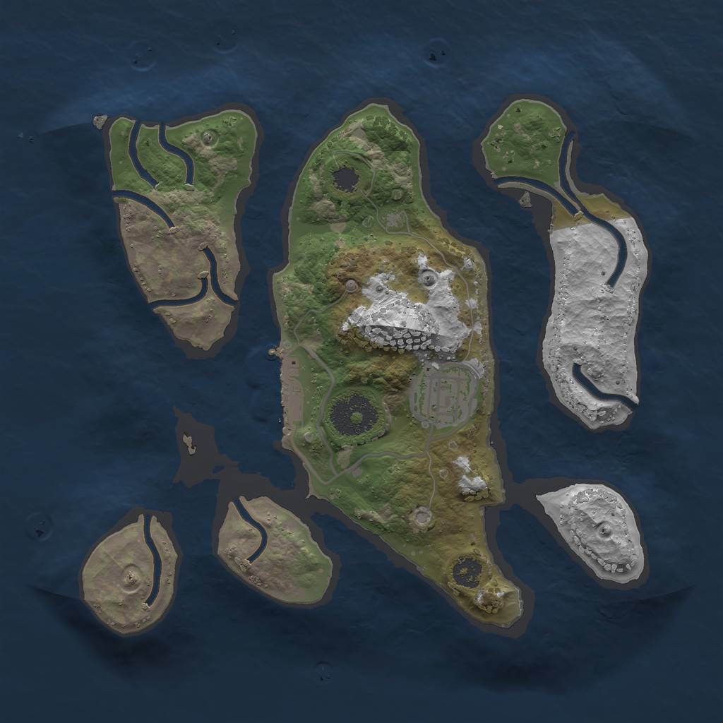 Rust Map: Procedural Map, Size: 2500, Seed: 43534, 4 Monuments