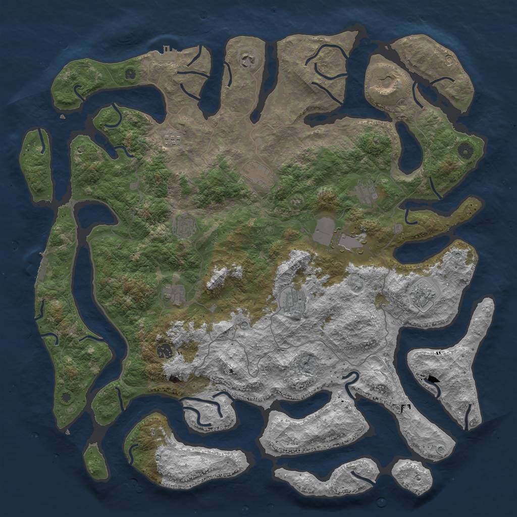 Rust Map: Procedural Map, Size: 5000, Seed: 619, 16 Monuments
