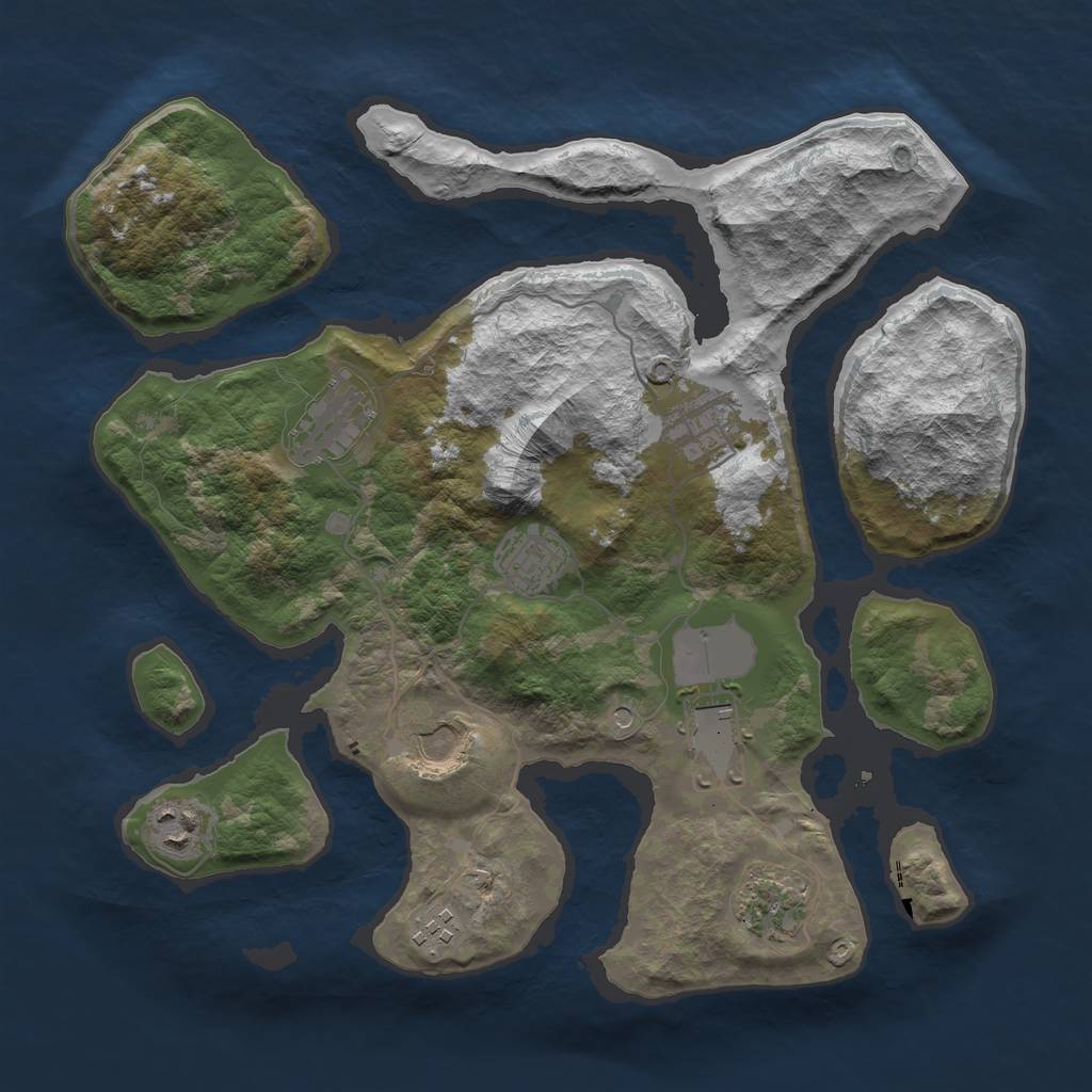 Rust Map: Barren, Size: 3500, Seed: 1000407, 11 Monuments