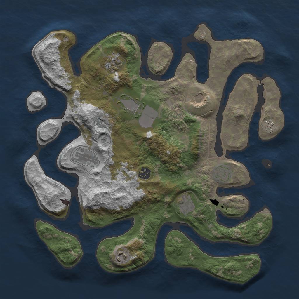Rust Map: Barren, Size: 3700, Seed: 128798073, 12 Monuments