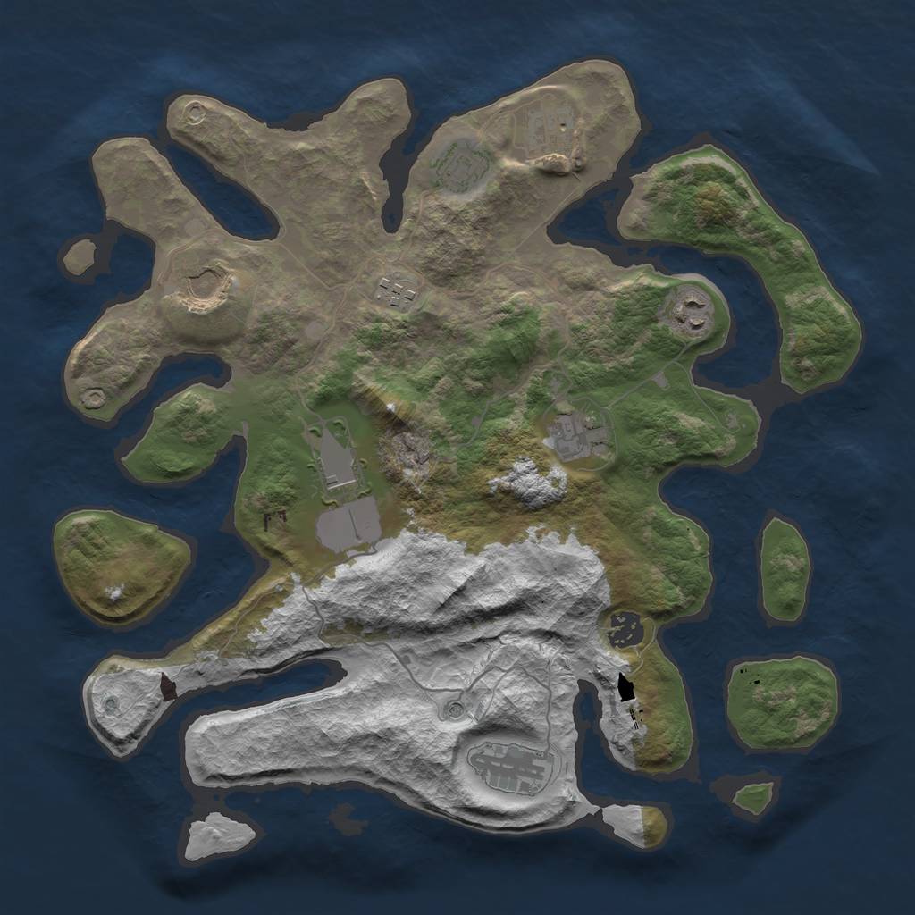 Rust Map: Barren, Size: 3700, Seed: 414043759, 12 Monuments