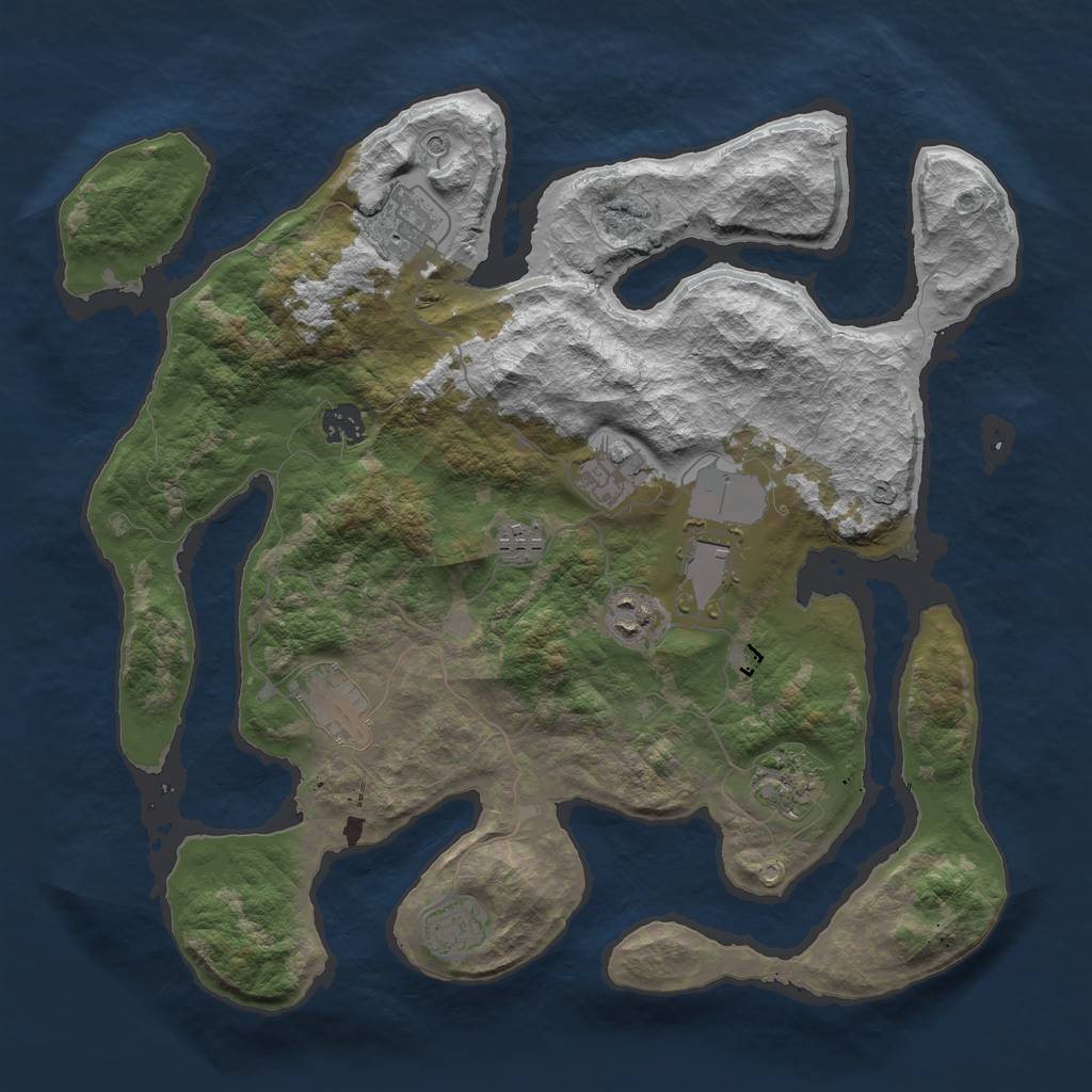 Rust Map: Barren, Size: 3800, Seed: 121315421, 12 Monuments