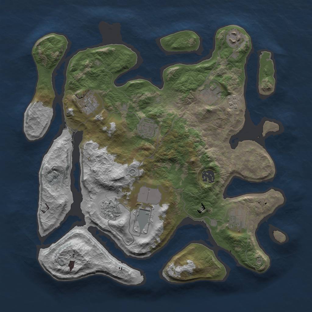 Rust Map: Barren, Size: 3500, Seed: 60176333, 12 Monuments