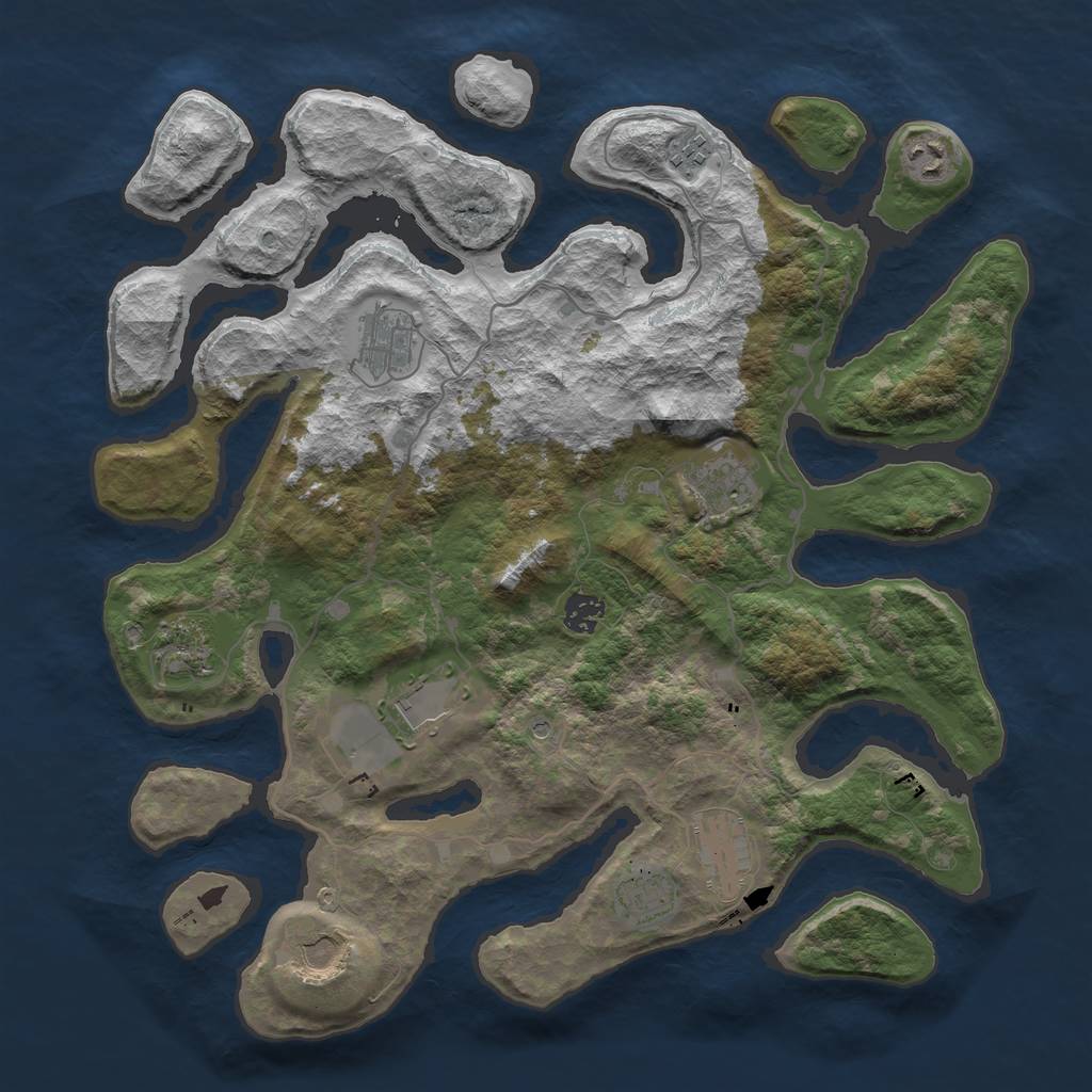 Rust Map: Barren, Size: 4000, Seed: 777777, 13 Monuments