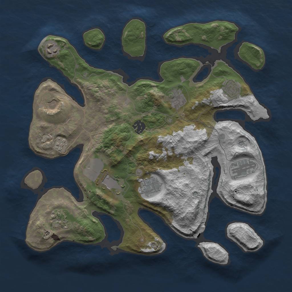 Rust Map: Barren, Size: 3500, Seed: 375893370, 13 Monuments