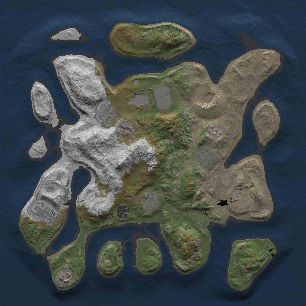 Rust Map: Barren, Size: 3500, Seed: 2128526671, 13 Monuments