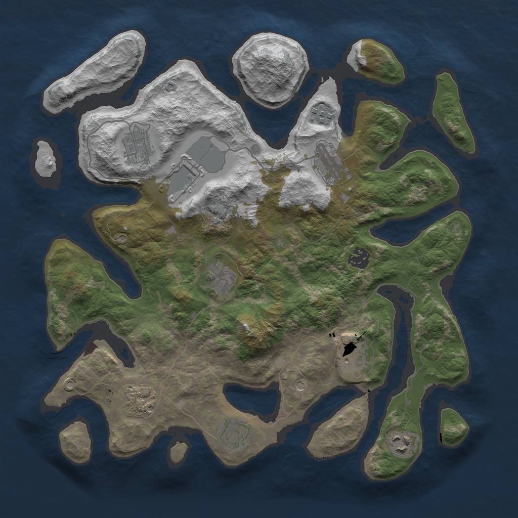 Rust Map: Barren, Size: 3700, Seed: 1961162358, 13 Monuments