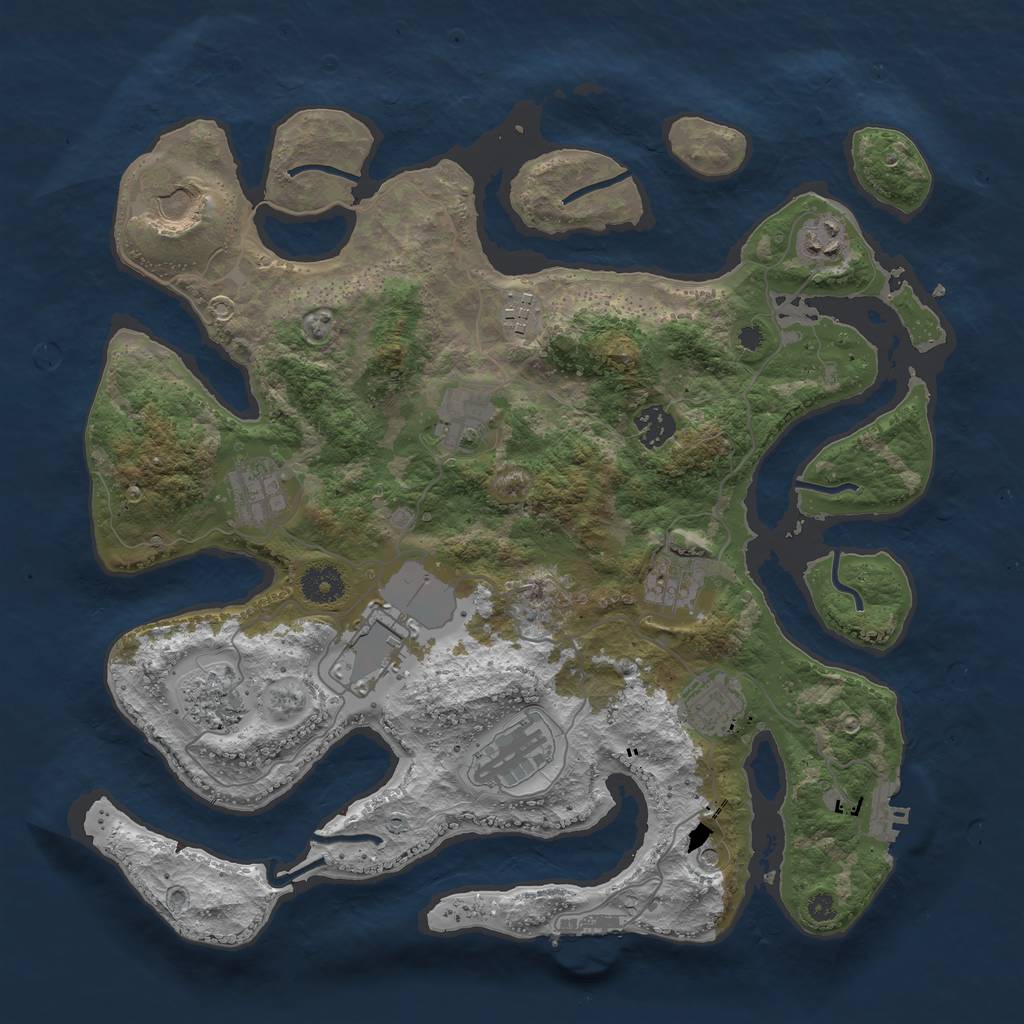 Rust Map: Procedural Map, Size: 3750, Seed: 1993154561, 16 Monuments