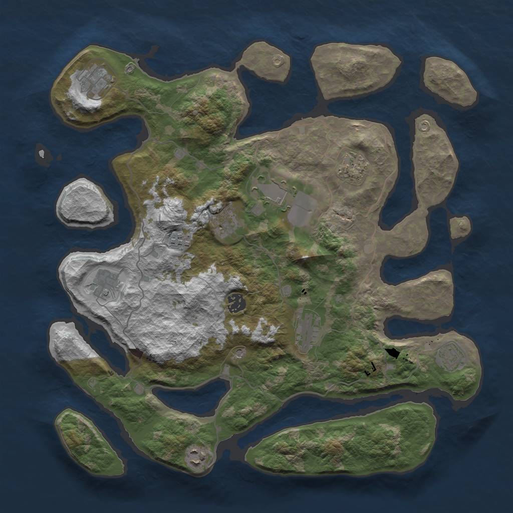 Rust Map: Barren, Size: 4000, Seed: 666610049, 13 Monuments