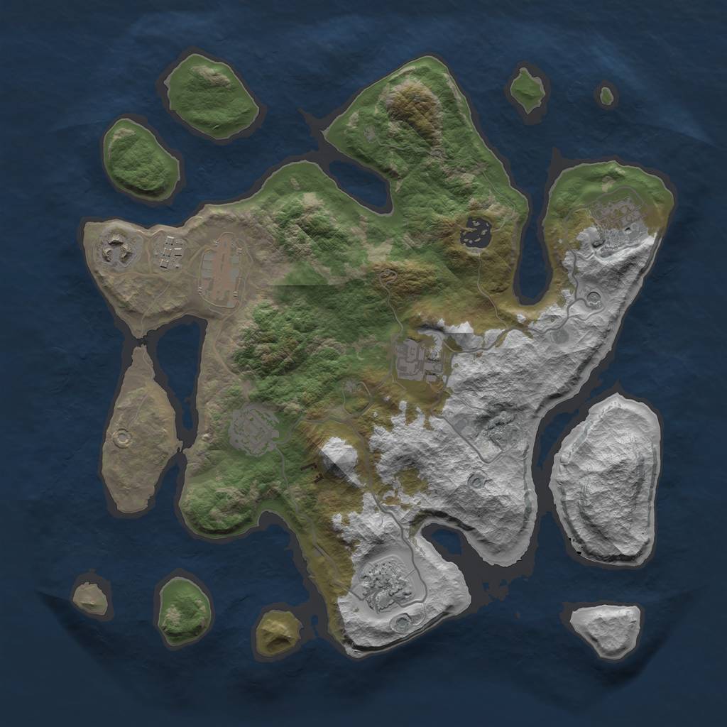 Rust Map: Barren, Size: 3400, Seed: 44, 11 Monuments