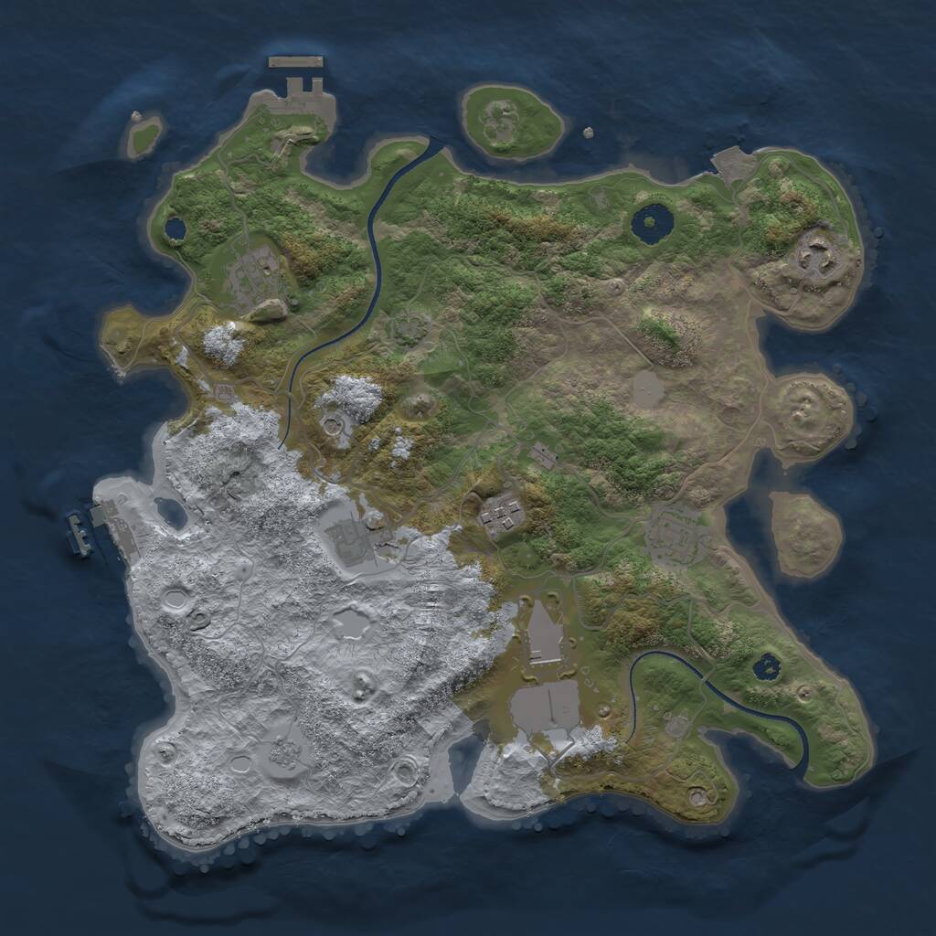 Rust Map: Procedural Map, Size: 3500, Seed: 1360766373, 12 Monuments