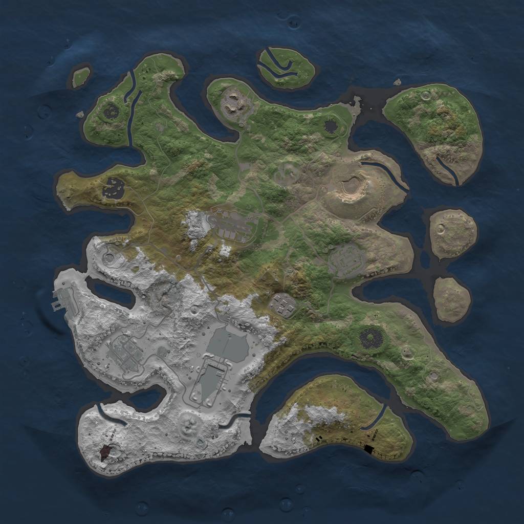 Rust Map: Procedural Map, Size: 3500, Seed: 1360766373, 12 Monuments