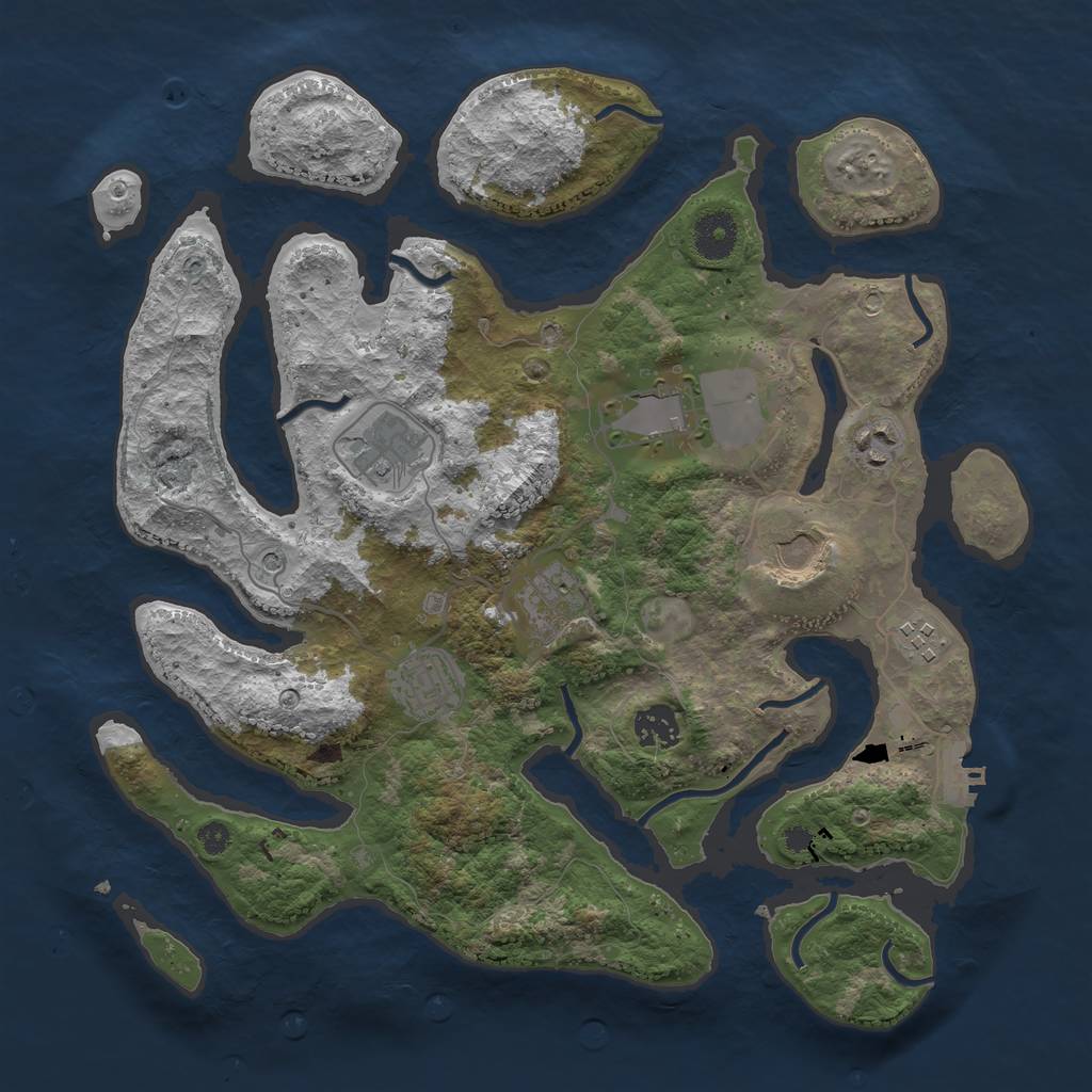 Rust Map: Procedural Map, Size: 3600, Seed: 374470280, 12 Monuments