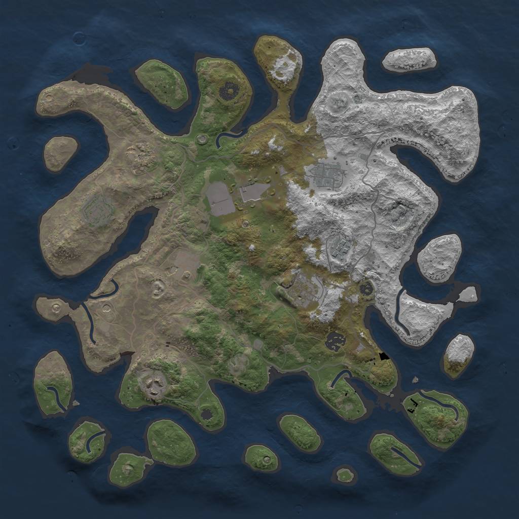 Rust Map: Procedural Map, Size: 4000, Seed: 53004, 12 Monuments